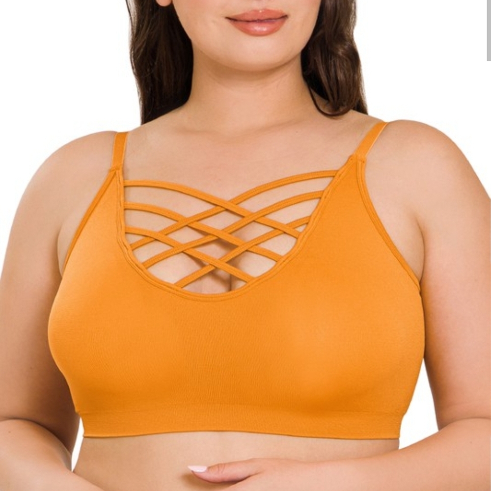 1x-3x Orange Strappy Bralette Adjustable Straps